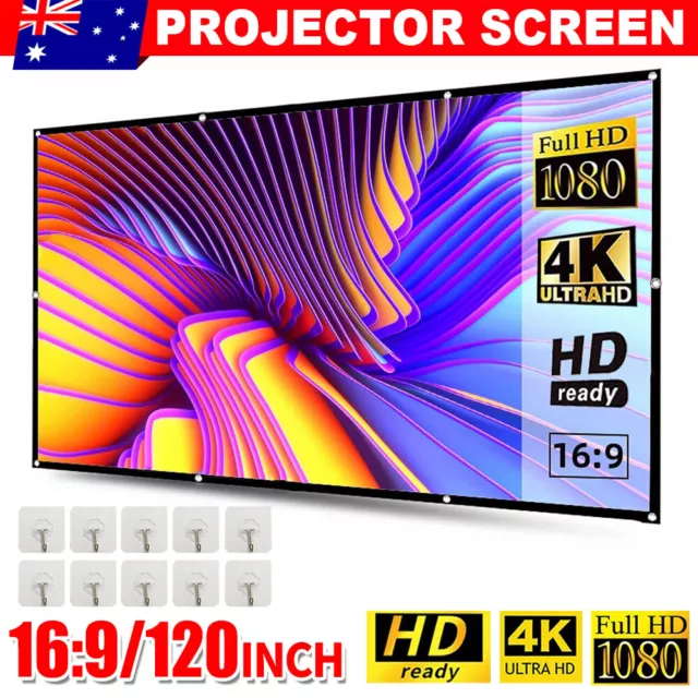 120” Foldable Projector Screen Portable Outdoor Home Movie Cinema 16:9 HD 1080P