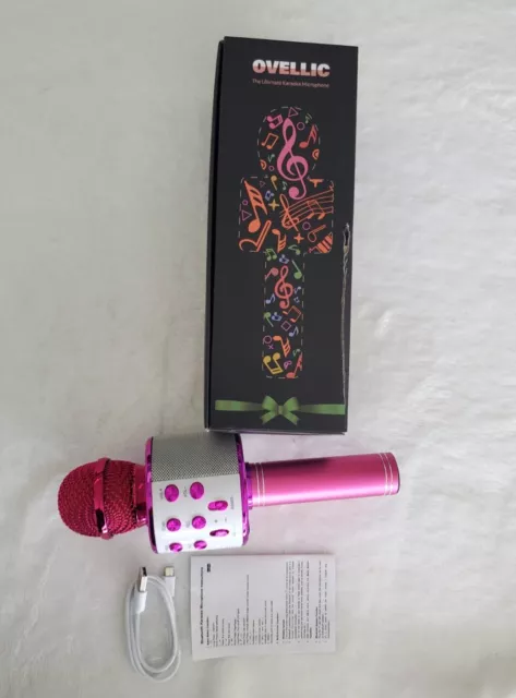 Ovellic Pink Karaoke Microphone Wireless And Bluetooth With LED Lightning