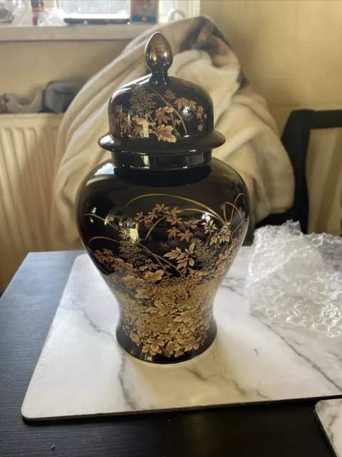 Large Japanese Vase Transferware with Hand Applied Golden