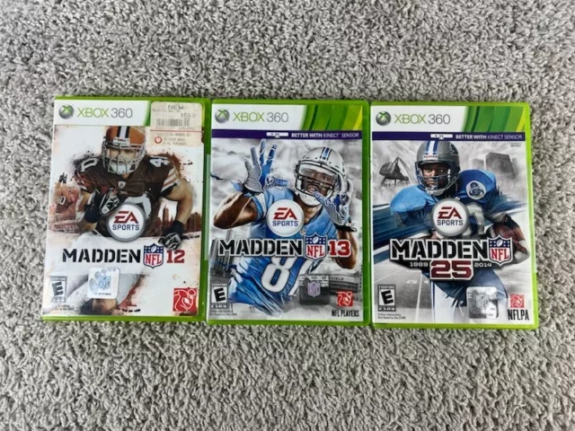 Lot Of 3 Madden NFL Xbox 360 5 Game Bundle Lot 12 - 13 & 25