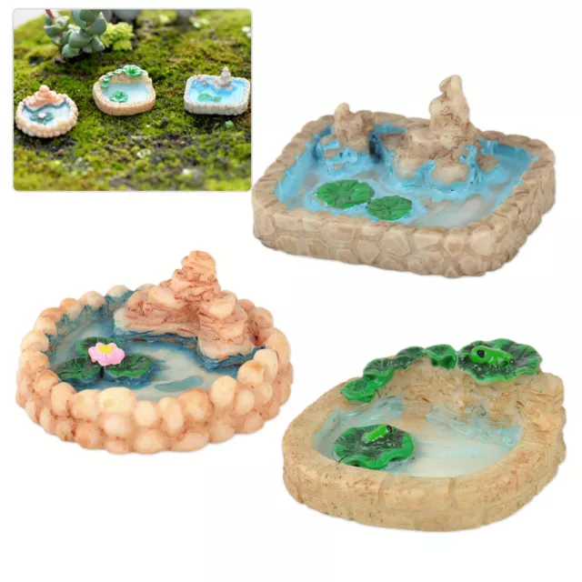 3 Fairy Garden Miniature House Landscape Ornament Pool Resin Dollhouse Decor DIY
