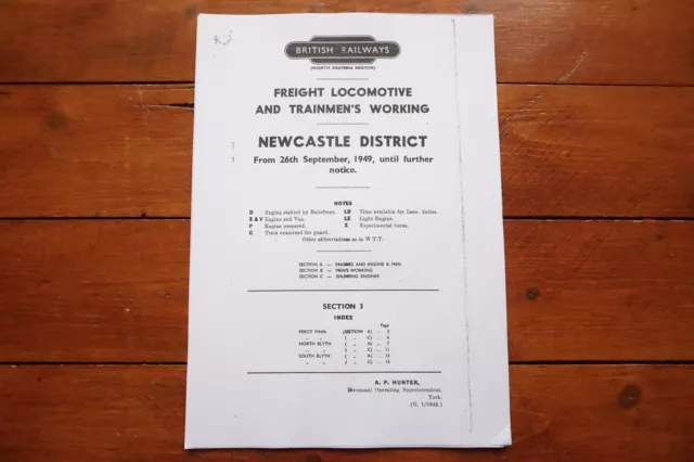 1949 Fascimilie Newcastle District Sect 3 Railway Freight Engine Workings