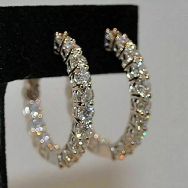 LAB-CREATED DIA 2CT Round Cut Huggie Hoop Earrings 14K White Gold ...