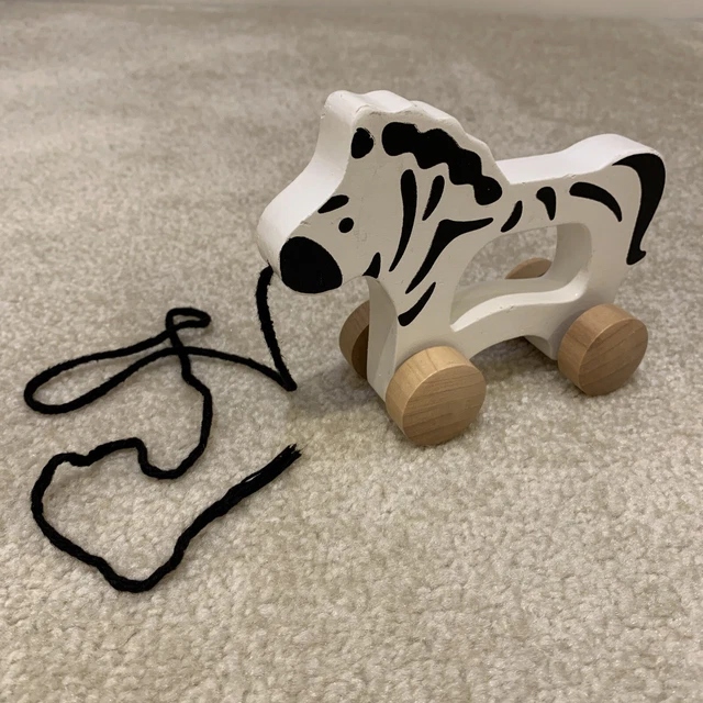 Hape Wooden Zebra 6" Push Pull Rolling Toy Baby Toddler Motor Skills Development