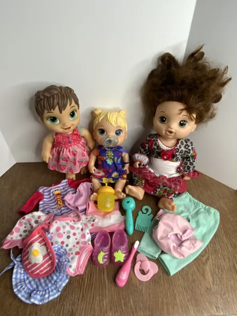 Lot Of 3 Baby Alive Dolls Clothes Accessories Interactive Lil Sounds Dino Cuties