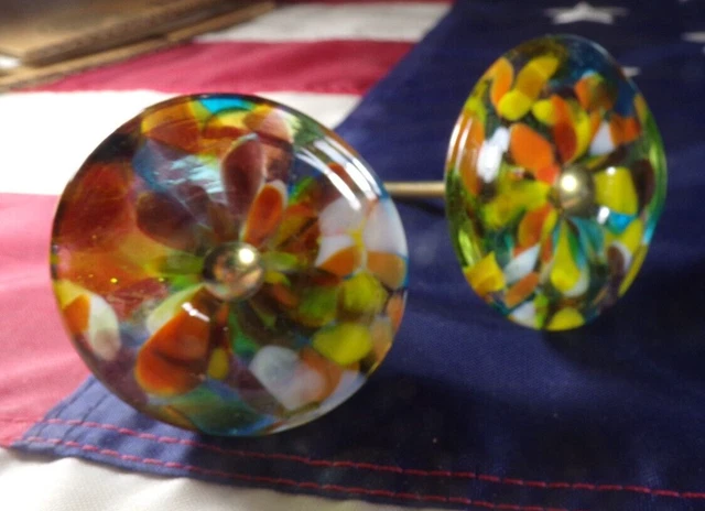 Lot Of 2 Vintage Murano Glass Curtain Stays Multicolor!!! No Back Plates!!!