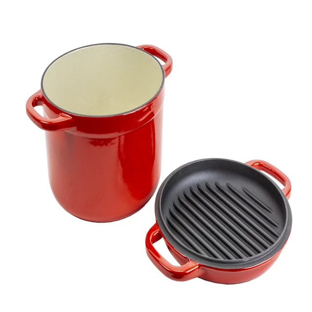 Lodge Cast Iron 7 Qt Enameled Double Dutch Oven Red Use To Marinate Refrigerate