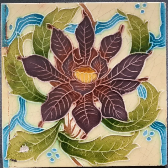 Art Nouveau Fireplace Majolica Tile Floral Design Minton AE8 Art Nouveau Fireplace Majolica Tile Floral Design Minton AE8