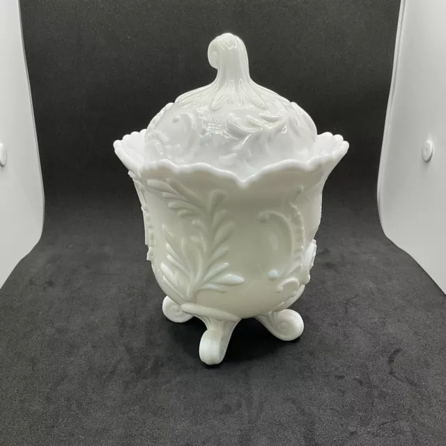 VTG Imperial Milk Glass Candy Dish, Footed With Scalloped Lid