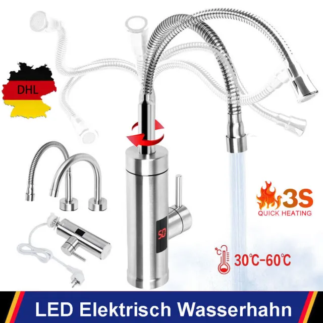3KW LED Elektrisch Wasserhahn Sofort Heizung Durchlauferhitzer Bad Küchearmatur