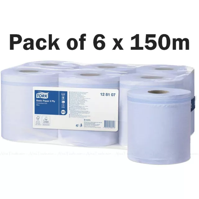 Tork M2 Centre Feed Blue Wiping Basic Paper Towel Roll Centrefeed Pack 6 x 150m