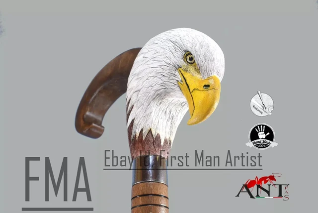 Eagle Head Bird Walking Stick Wooden Hand Carved Bird Walking Cane Xmas Gift B