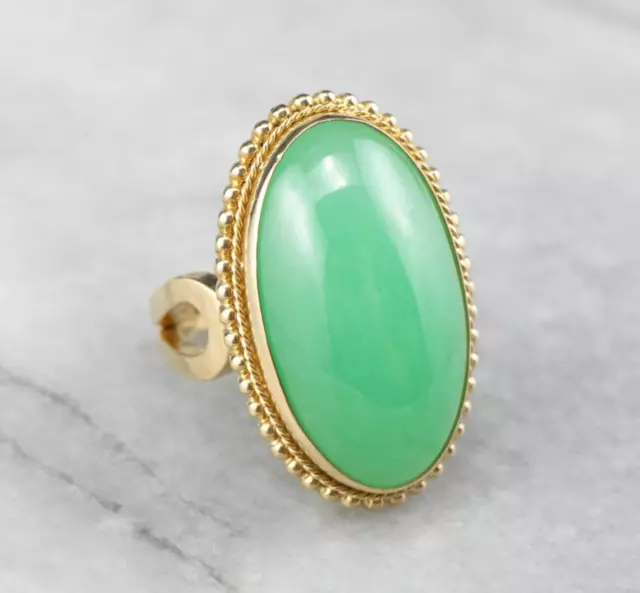 Antique Oval Natural Green Jade Wedding Ring 14k Yellow Gold Finish Jade Ring