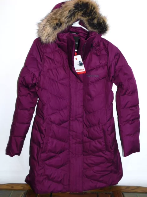 NEW WOMENS DEEP Plum Marmot Varma Long Down Hooded Jacket Coat