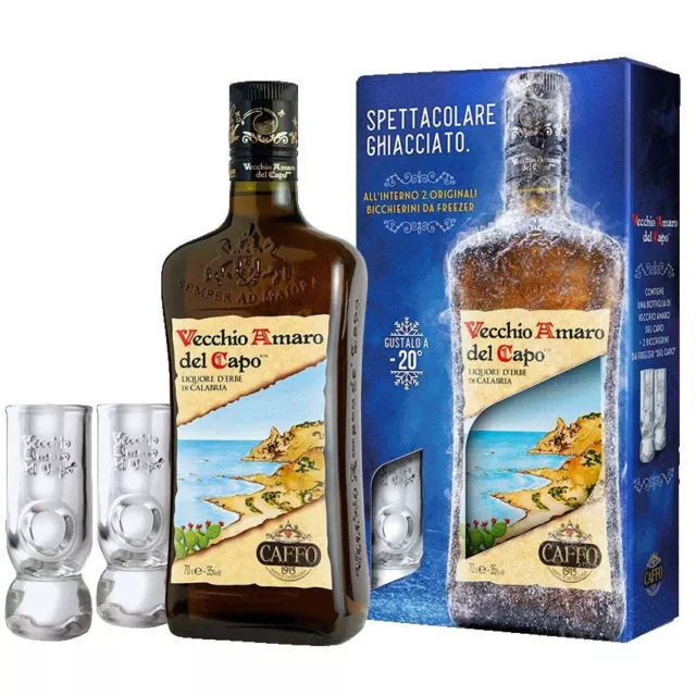 Amaro del Capo astuccio + 2 bicchieri Idea regalo 70 cl.