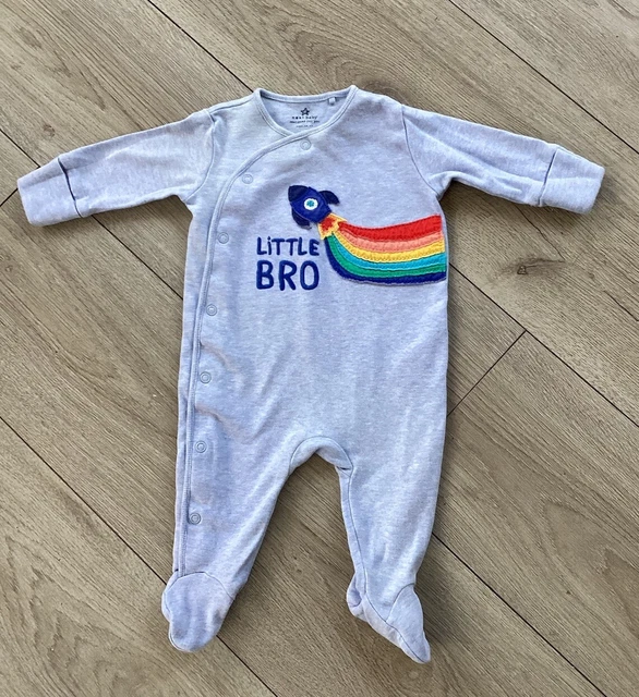 BABY BOYS SLEEPSUIT Age Up To 3 Months ‘Little Bro’ For Baby Brother