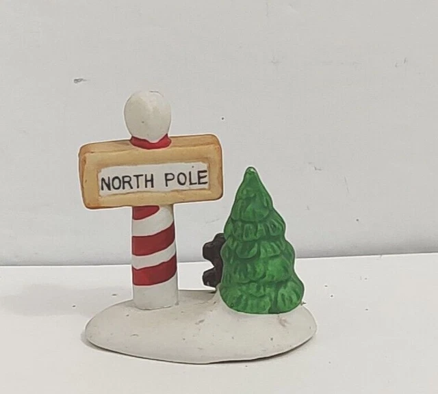 Vtg LEMAX Christmas Village North Pole Sign Post Tree Accessory Scenery
