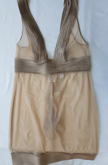 LA PERLA NIGHTDRESS with THONG in MOCHA TULLE/SILK - SIZE UK 12/SML - BNWT