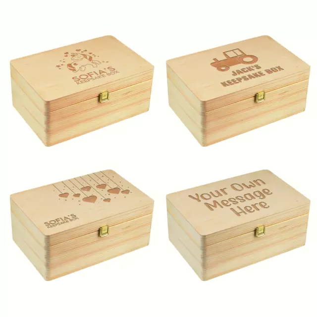 Caja de memoria personalizada para boda/bebé/recuerdo grabada en madera caja de pecho