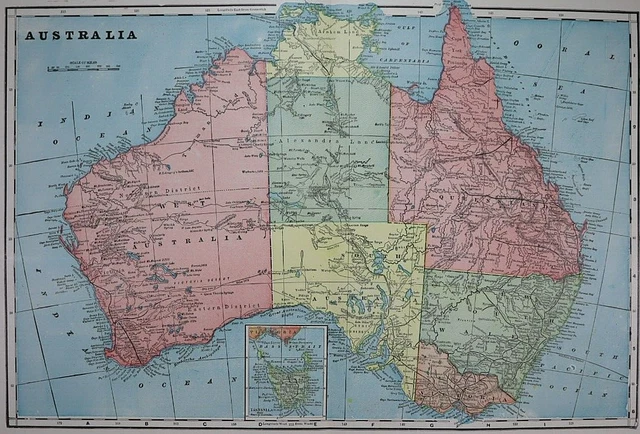 1905 Tunison Atlas Map ~ AUSTRALIA ~ (Lg21x14) ~ Free S&H
