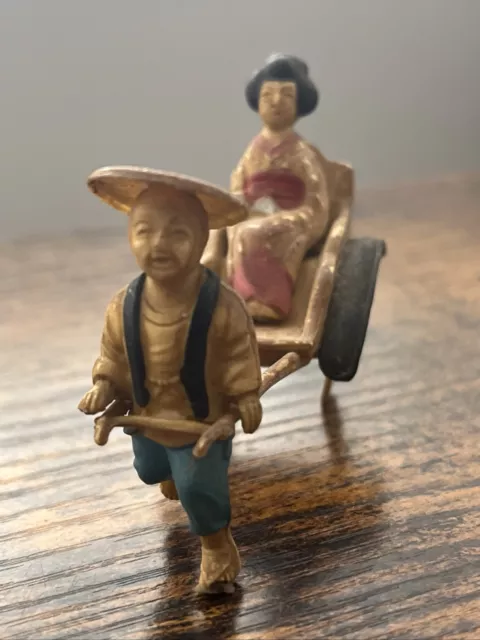 Antique Japanese Celluloid Geisha Rickshaw Cart No Wheels Collectible
