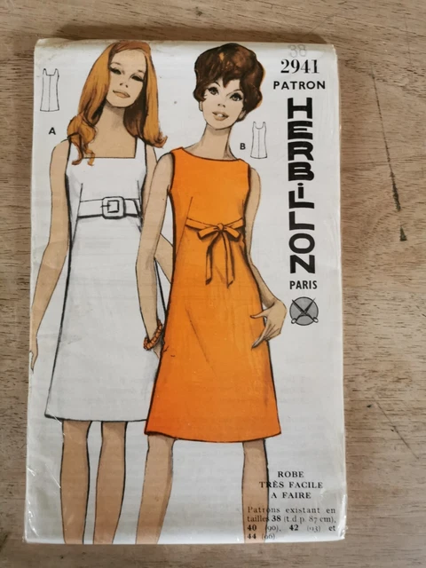 3037 Patron Herbillon Vintage French Pattern 1960/70 Robe Col VOu