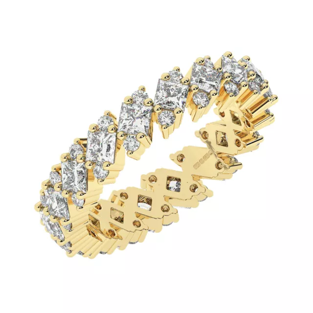 4.5 MM 100% Natural Round & Princess Diamond Full Eternity Ring 18K Yellow Gold