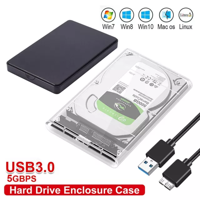 External HDD SSD Case Disk USB 3.0 To SATA 2.5" Hard Drive Enclosure Clear Black