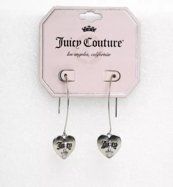 Juicy Couture Silver Tone Drop Dangle Heart with Crown French Wire Earrings