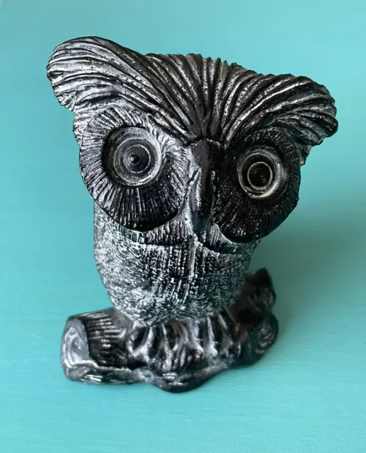 Vintage Black OWL Carved Soapstone Canada Aardik Collection