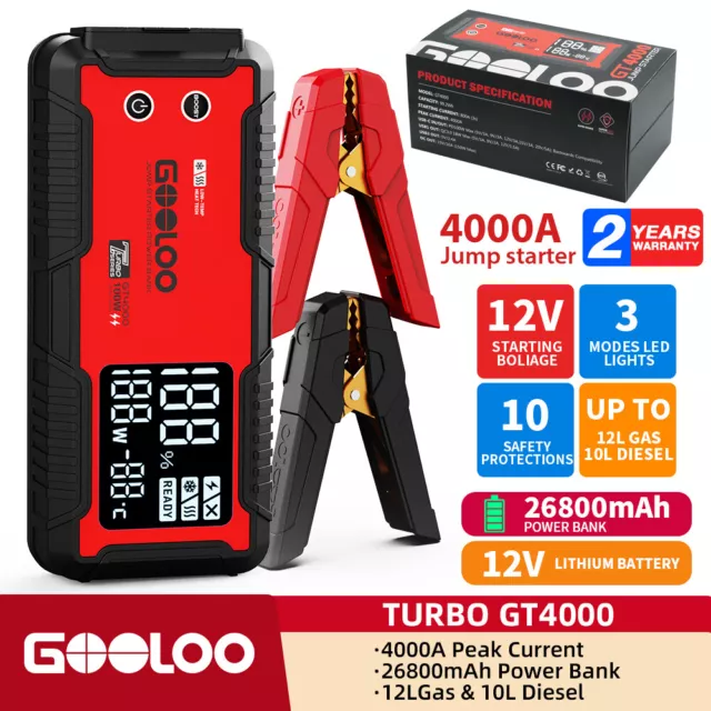 4000A Car Jump Starter Battery Charger Pack Booster Power Bank Portable 26800mAh