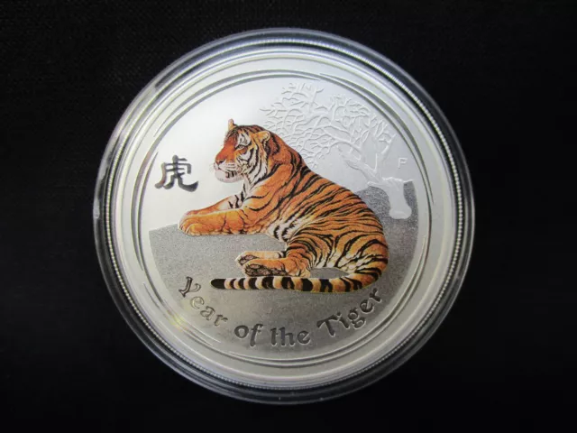 1 Unze Silber Lunar Tiger Australien 1 Dollar 2010 Stempelglanz Farbmünze