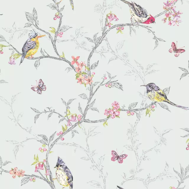 PHOEBE BIRDS 10m WALLPAPER SOFT TEAL by HOLDEN DECOR - 98083 - NEW