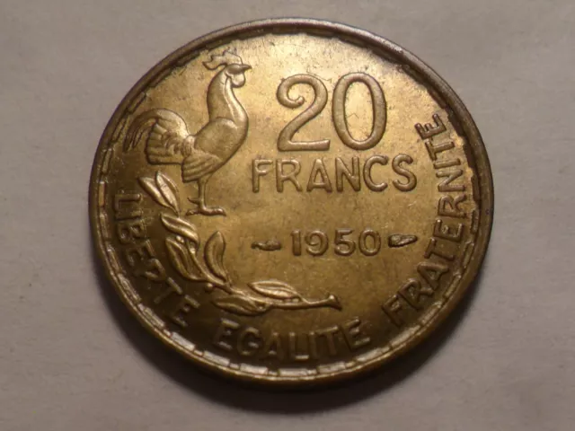 1950 "Rare" "Hi-Grade 3 Plumb" France Aluminum-Bronze 20 Franc Km#917.1 Beauty!!