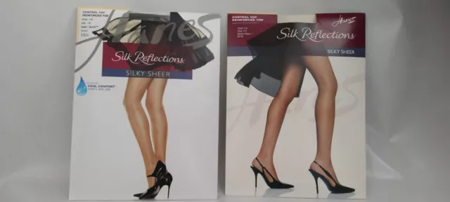 Hanes Silk Reflections Silky Sheer Non-Control Top Sheer Toe 2 Barely Black Hose