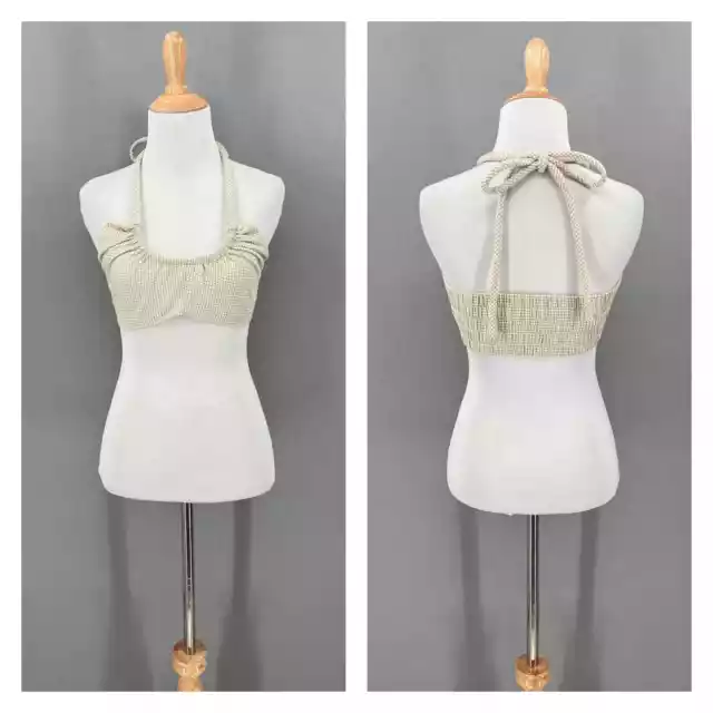 PROENZA SCHOULER White Label Gingham Halter Bralette Top Womens 4 Cream Tan Crop