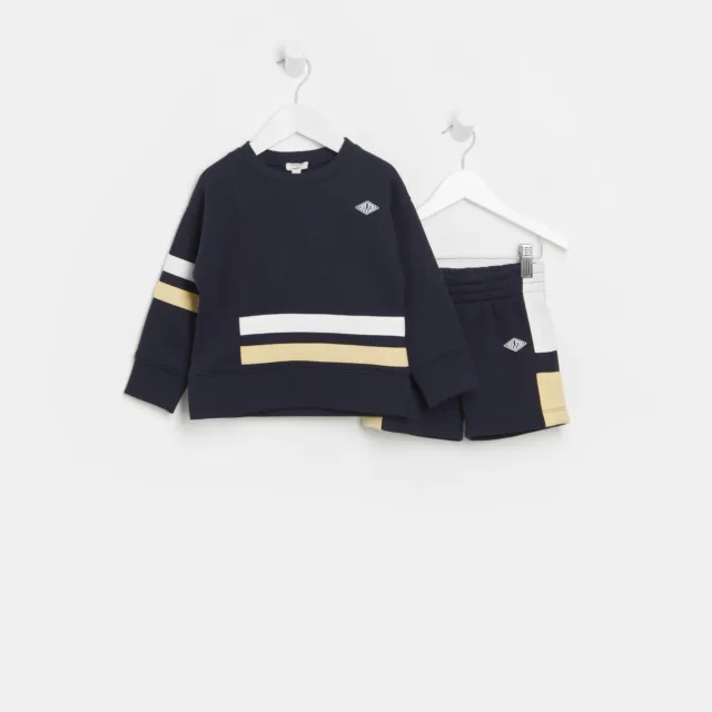 River Island Boys Outfit Navy Stripe Block Sweatshirt and Short Cotton Blend Set