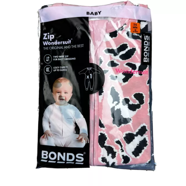 Bonds Zippy Sz 3-6 Months Pink Animal Print New In Pack Long Wondersuit