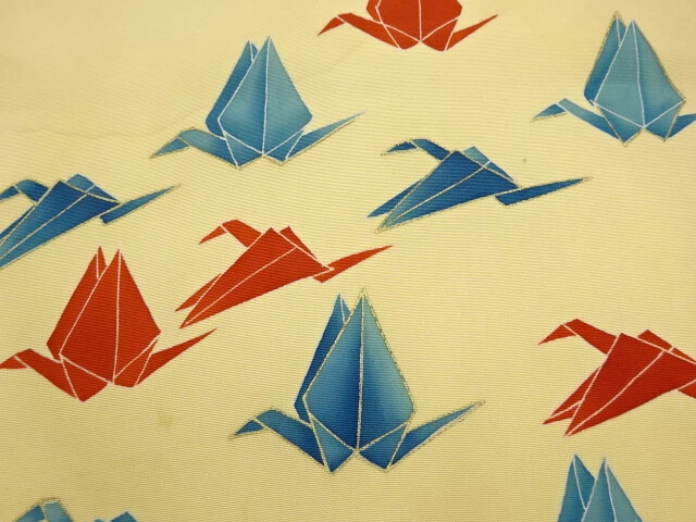 6168700: Japanese Kimono / Antique Nagoya Obi / Shioze / Origami Crane
