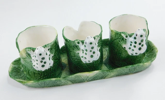 Seymour MANN POLKA DOT FROGS Mini Planters w/Tray RARE! Bernini Design