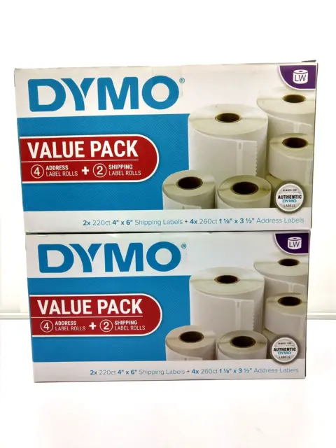 (2) Genuine DYMO LABELWRITER VALUE PACK Label Rolls – 6 Roll Multi Packs- SEALED