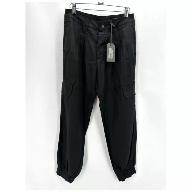 All Saints Womens 4 Lira Trousers Black Mid Rise Cropped Joggers Faux Cargo NWT