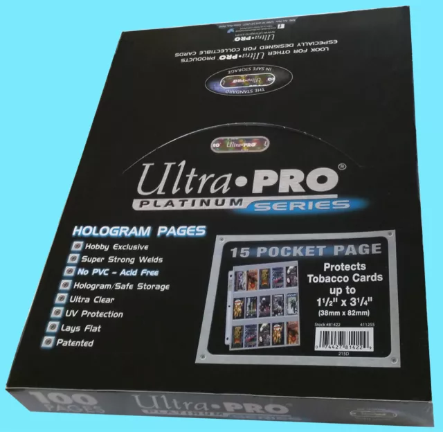 100 ULTRA PRO PLATINUM 15 POCKET Tobacco Card Pages 1.5x3.25" Sheets Protectors