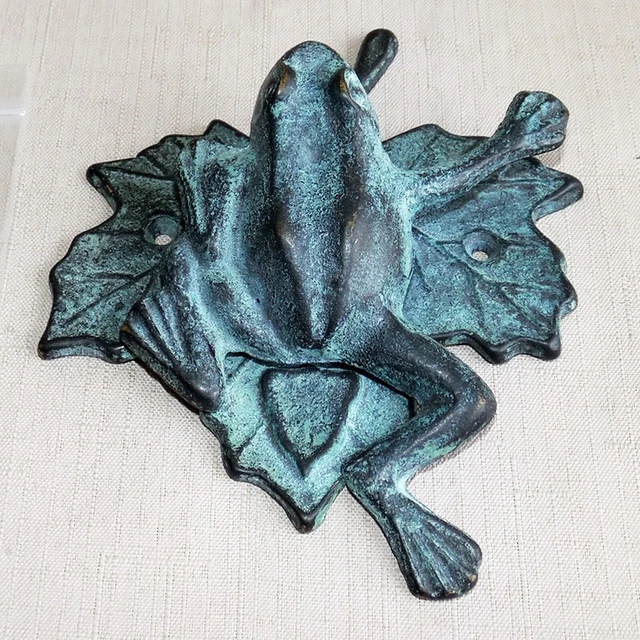 Vintage Solid Brass Metal Frog Toad Leaf Door Knocker