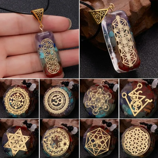 Retro 7 Chakra Natural Stone Healing Energy Round Pendant Necklace Jewelry Gift