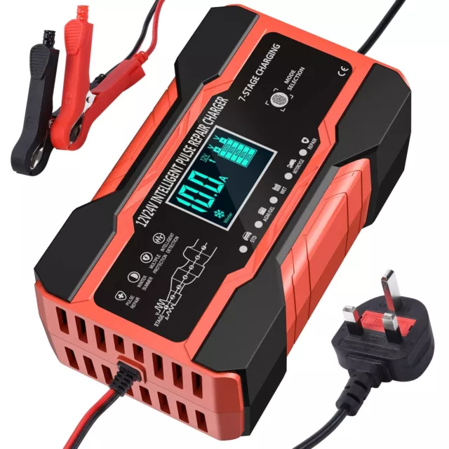 10 Amp Car Battery Charger, 12V/24V Automatic Battery Charger with 7-Stage