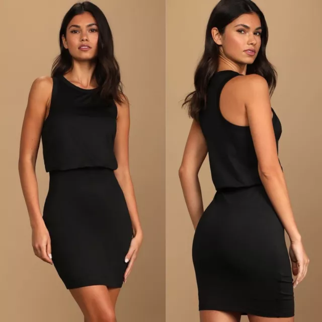 NWT Lulus Sweet Compliment Black Bodycon Mini Dress Size M LBD