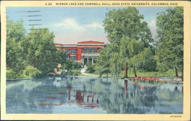 Columbus, Ohio - OSU Ohio State University Mirror Lake 1943 - OH Postcard