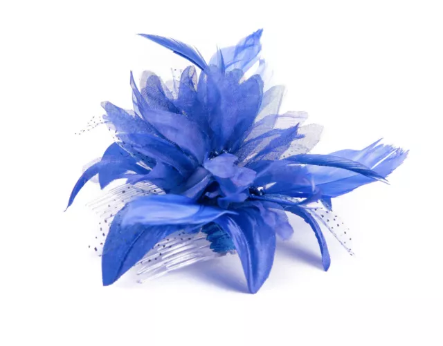 Royal Blue Feather Comb Fascinator Wedding Races Proms Bridal Hair Accessory