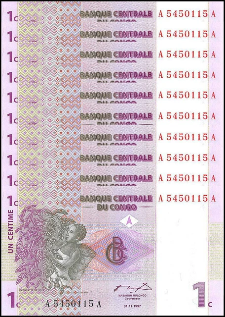Congo Democratic Republic 1 Centime, 1997, P-80, UNC X 10 PCS
